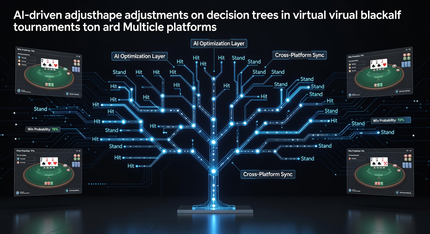 AI algorithms analyzing virtual blackjack decision trees during a tournament simulation
