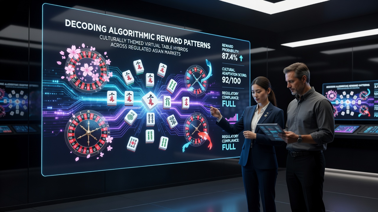 Diagram illustrating reward pattern flows in virtual table hybrids featuring Asian cultural elements