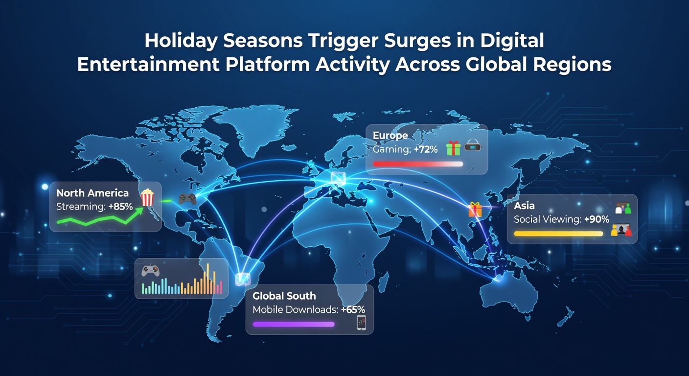 Global map showing increased digital entertainment activity during holiday periods across continents