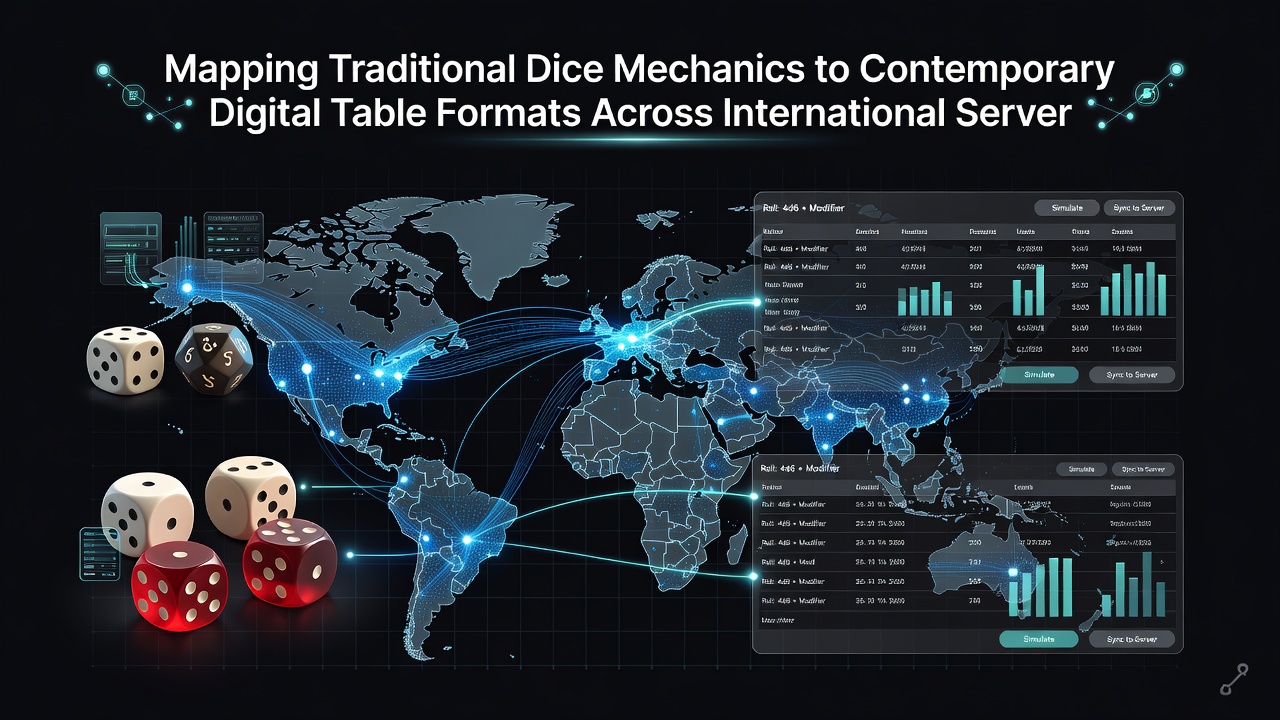 Digital dice table interface displaying mapped mechanics from traditional rules across global server networks