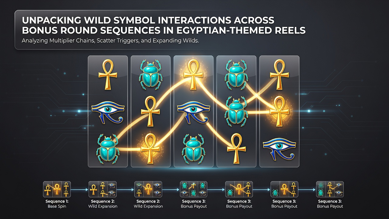 Close-up view of expanding and sticky wild symbols interacting on Egyptian slot reels in a bonus round